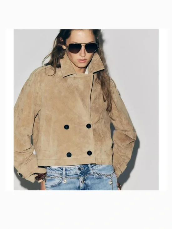 Zara suede trench cropped jacket in small NWT - Picture 2 of 2